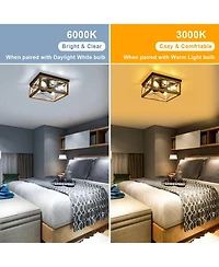 Midola Wooden Flush Mount Ceiling Lights, 4-Light Farmhouse Close to Ceiling Lighting Fixtures Ceiling Lamp for Kitchen Island Living Room Bedroom