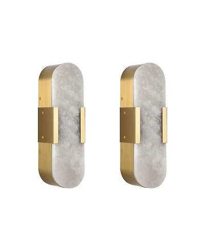 Busdays 13.8 Inch Natural Marble Wall Sconce Set of Two Indoor Modern Bathroom Lighting for Living Room Bedroom Hallway Stairs