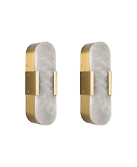 Busdays 13.8 Inch Natural Marble Wall Sconce Set of Two Indoor Modern Bathroom Lighting for Living Room Bedroom Hallway Stairs