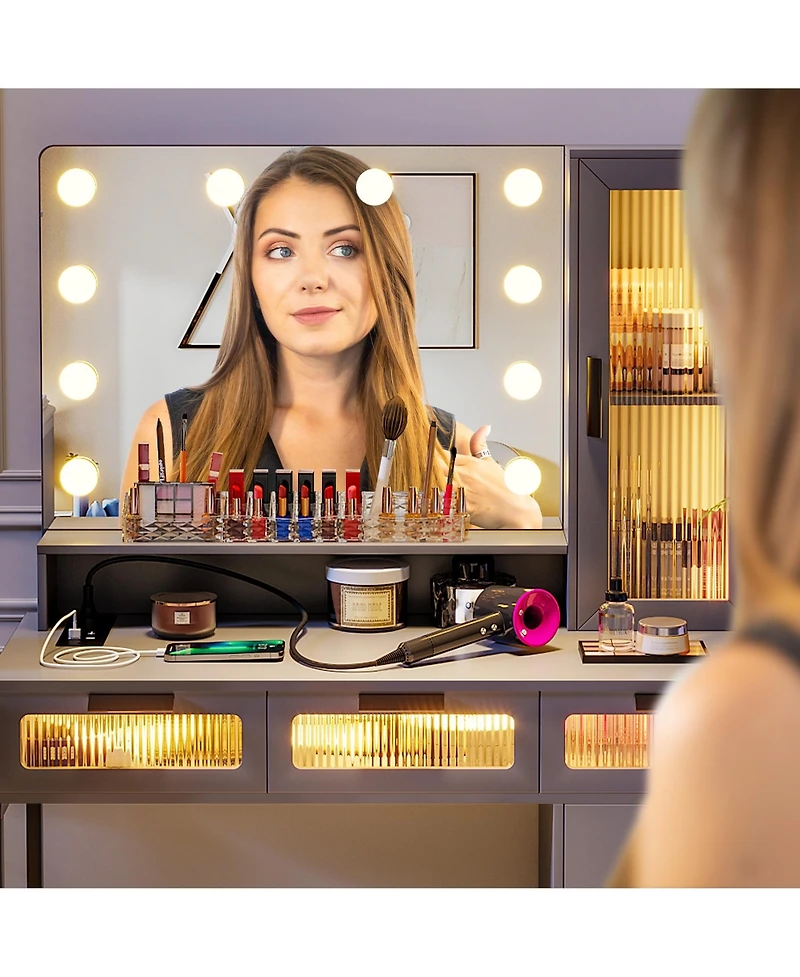 Vlsrka Vanity Desk with Hollywood Mirror and Led Lights