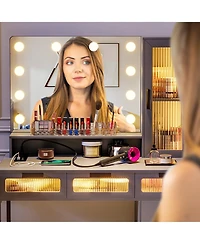 Vlsrka Vanity Desk with Hollywood Mirror and Led Lights