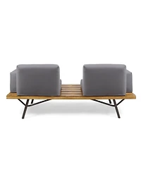 Mondawe Outdoor Wood 2-Seater Sofa with Metal Legs - Patio Garden Seating