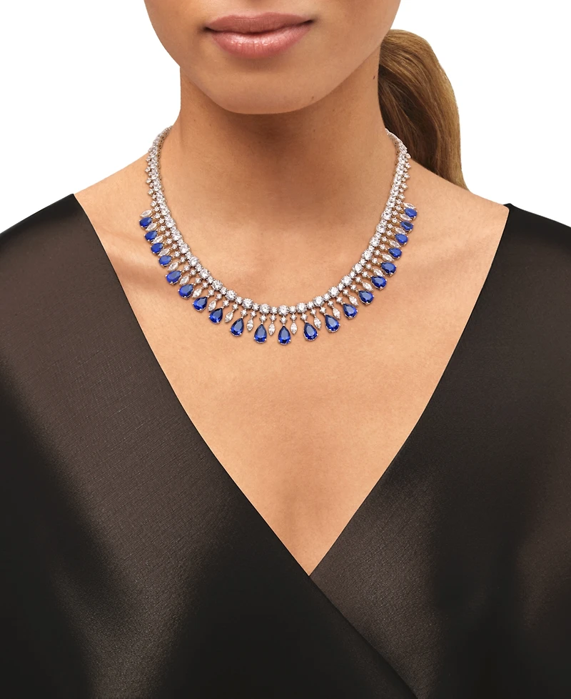 Arabella Created Sapphire & Created White Sapphire Necklace in Sterling Silver