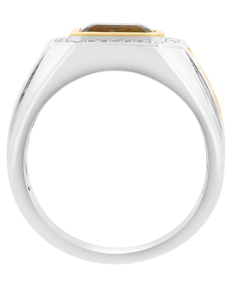 Effy Collection Men's Diamond (1/5 ct. t.w.) & Citrine (2-2/5 ct. t.w.) Ring in Sterling Silver