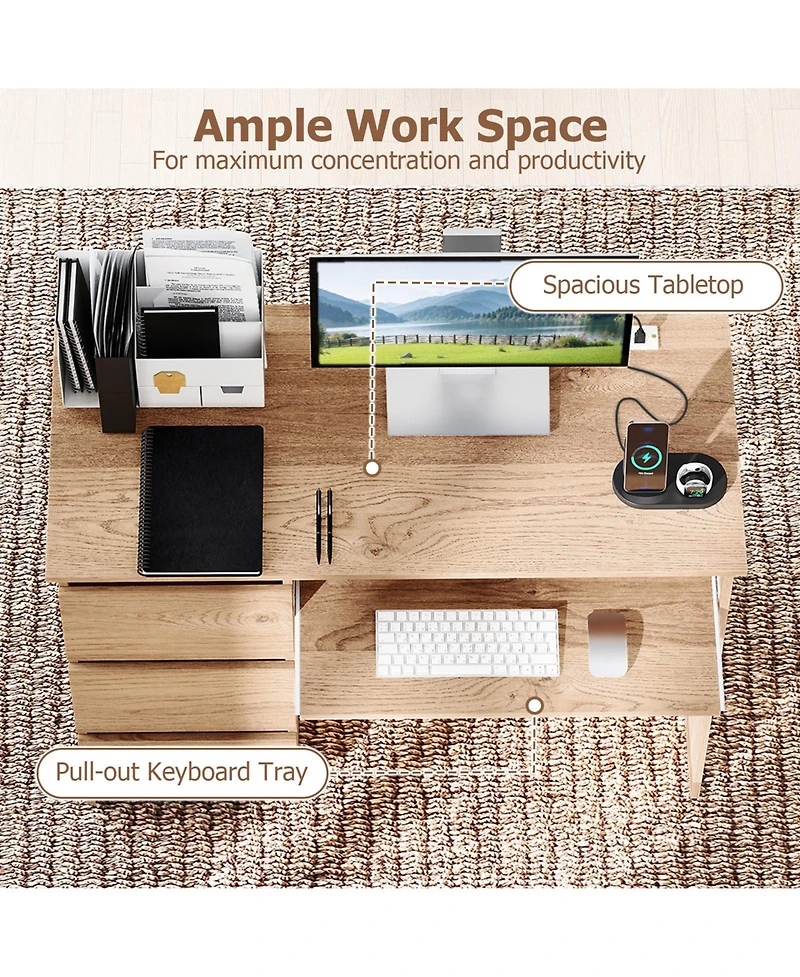 Slickblue Computer Work Desk with 3 Large Drawers and Keyboard Tray