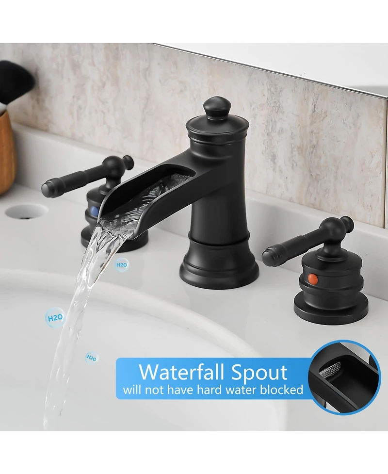 Phying Bathroom Faucets for Sink 3 Hole Widespread Bathroom Sink Faucet with Pop Up Drain Double Lever Handle Faucet