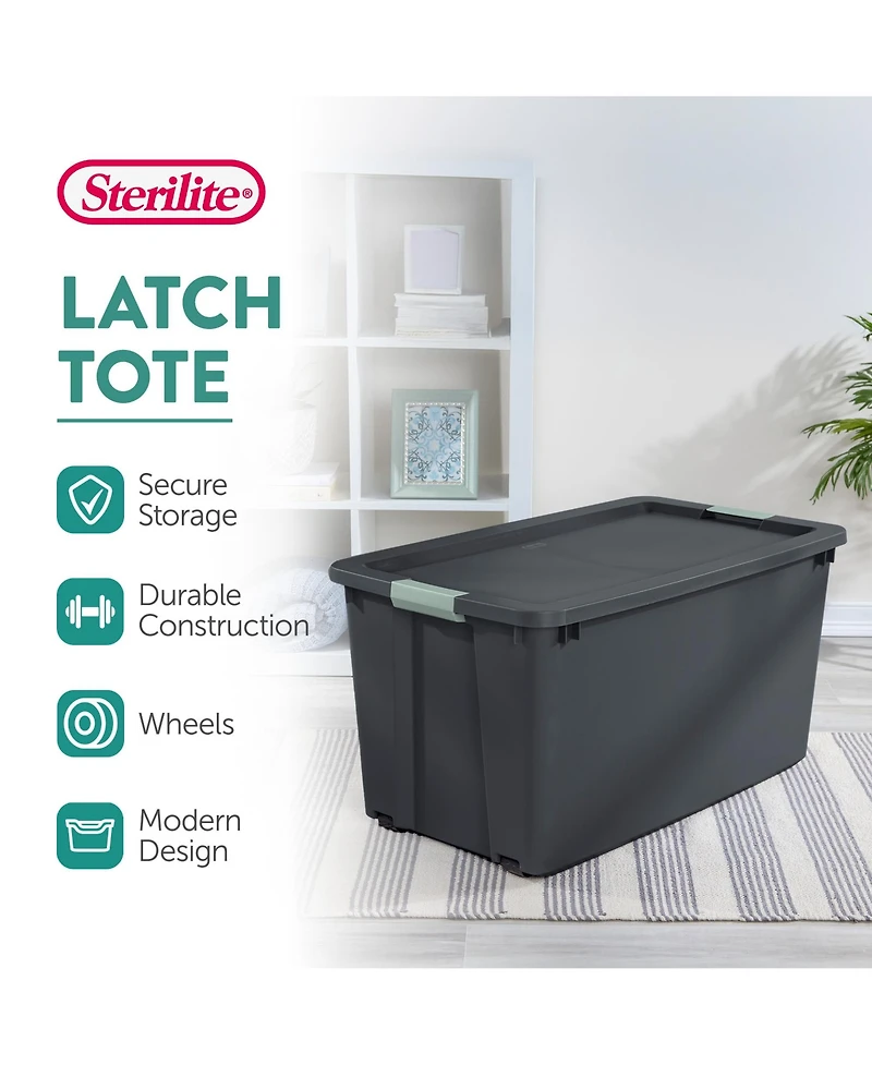 Sterilite 4 Pack 45 Gallon Wheeled Latch Tote, Stackable Plastic Storage Bin
