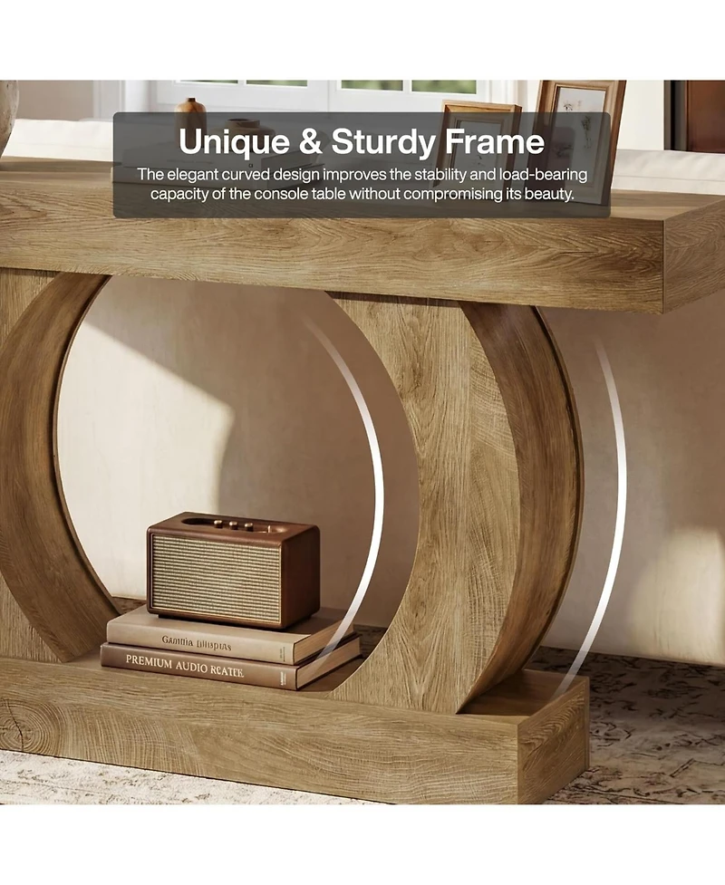 Tribesigns 59-Inch Farmhouse Console Table, Curved Entryway Table with Unique Circular Base, 2-Tier Behind-Couch Console
