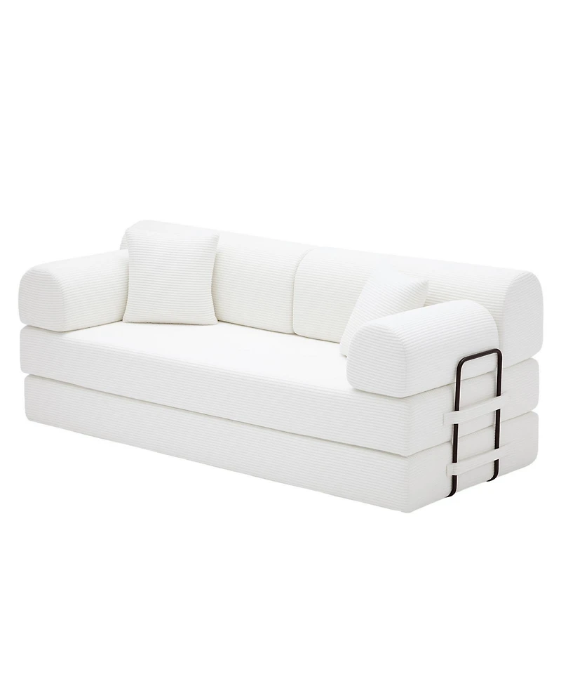 Clihome Convertible Sleeper Sofa Bed, Corduroy Folding Mattress Couch with Fixed-Shape Frame, Floor Lounge for Living Room Bedroom