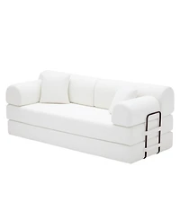 Clihome Convertible Sleeper Sofa Bed, Corduroy Folding Mattress Couch with Fixed-Shape Frame, Floor Lounge for Living Room Bedroom