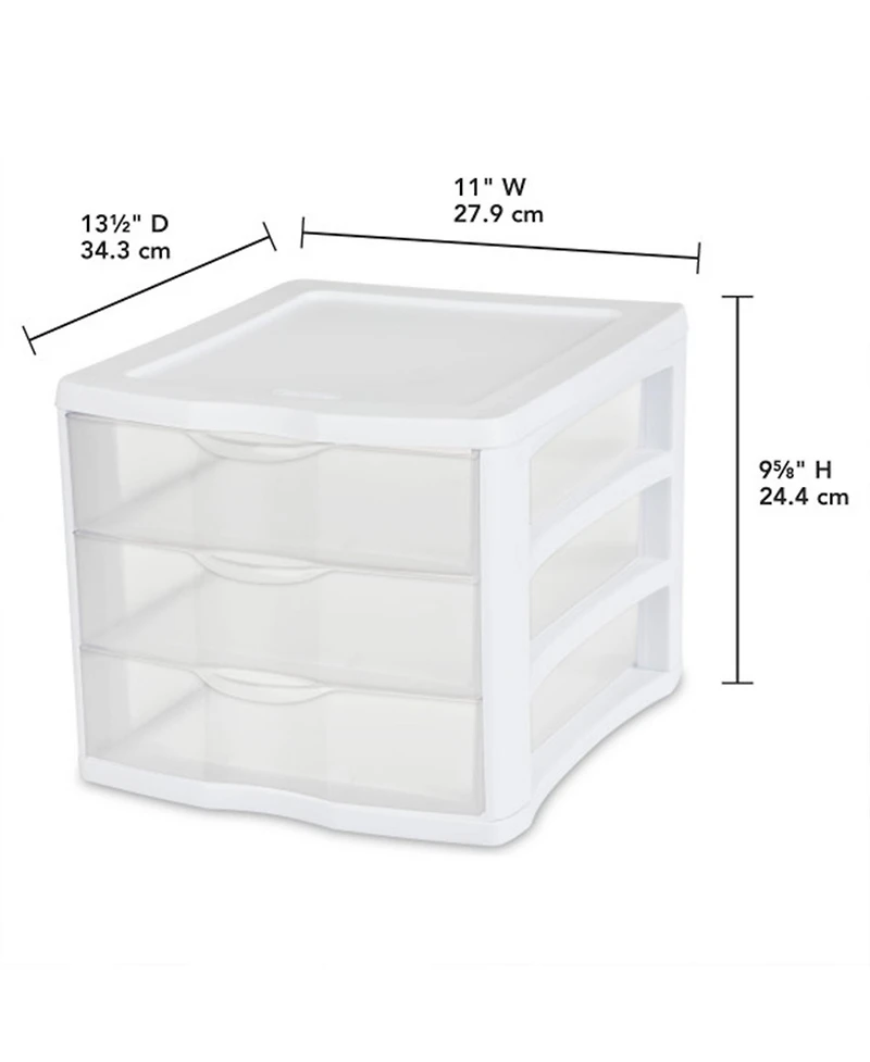 Sterilite ClearView Compact Stacking 3 Drawer Storage Organizer System, (8 Pack)