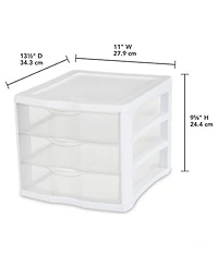Sterilite ClearView Compact Stacking 3 Drawer Storage Organizer System, (8 Pack)