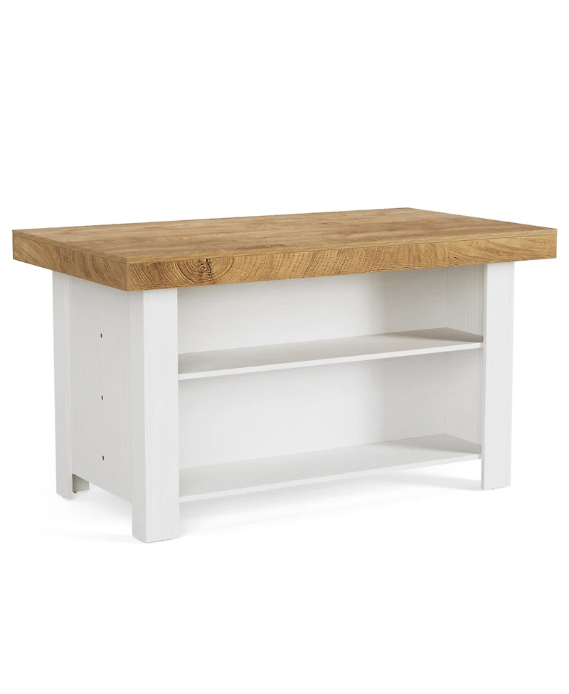 Tribesigns 3-Tier Farmhouse Kitchen Island with Large Worktop and Leg Room,55'' Stationary Island Table with Storage