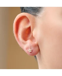 The Lovery Pearl Flower Stud Earrings 14K Yellow Gold