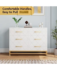 homfan 6-Drawer Dresser with Fabric Bins, Rattan Accent Storage Tower Tv Stand for 40" Tv, Bedroom, Closet, Hallway Organizer