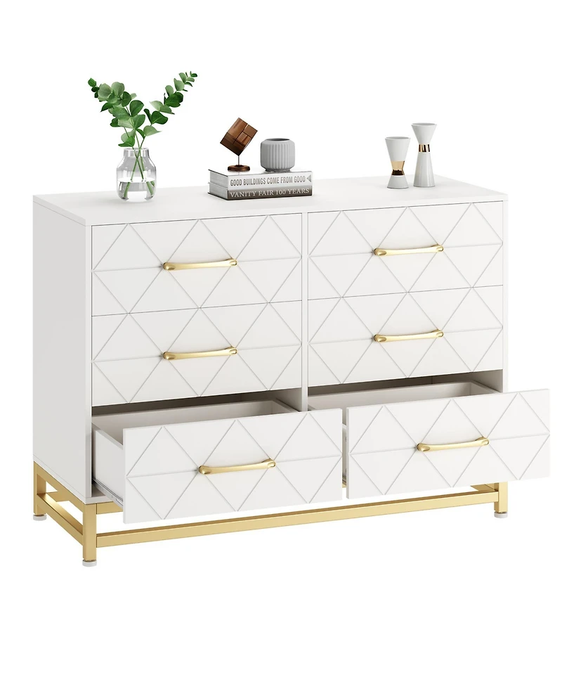 homfan 6-Drawer Dresser with Fabric Bins, Rattan Accent Storage Tower Tv Stand for 40" Tv, Bedroom, Closet, Hallway Organizer