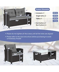 Gymax 8 Pc. Rattan Patio Furniture Set with Glass Table, Shelf and Sofa Cushions