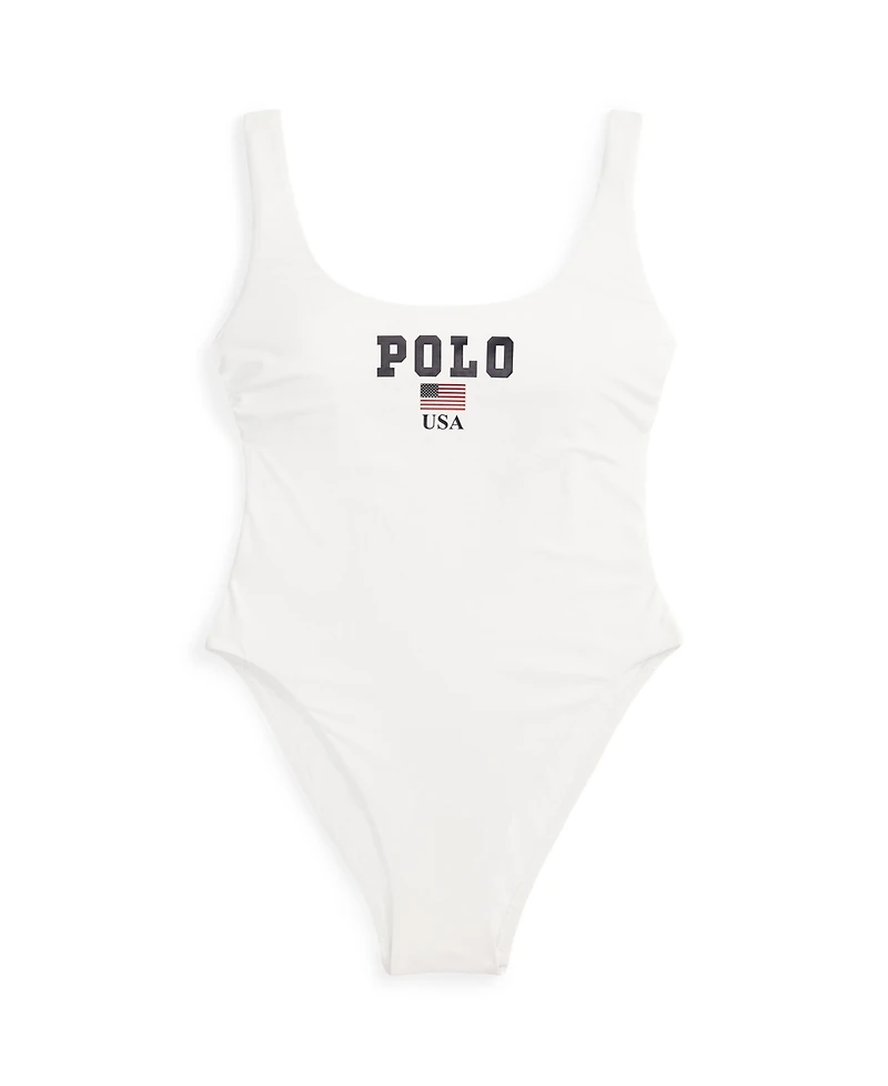 Women's White Scoop Tank One-Piece Swimsuit