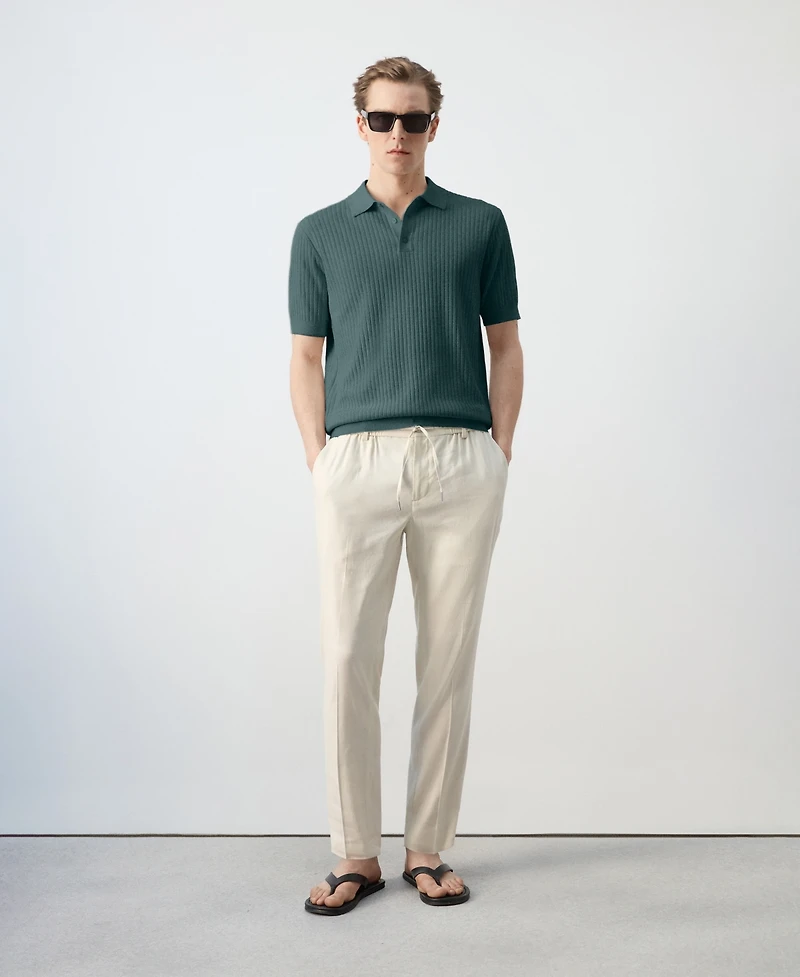 Mango Men's Rib-Knit Cotton-Blend Polo Shirt