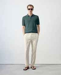 Mango Men's Rib-Knit Cotton-Blend Polo Shirt