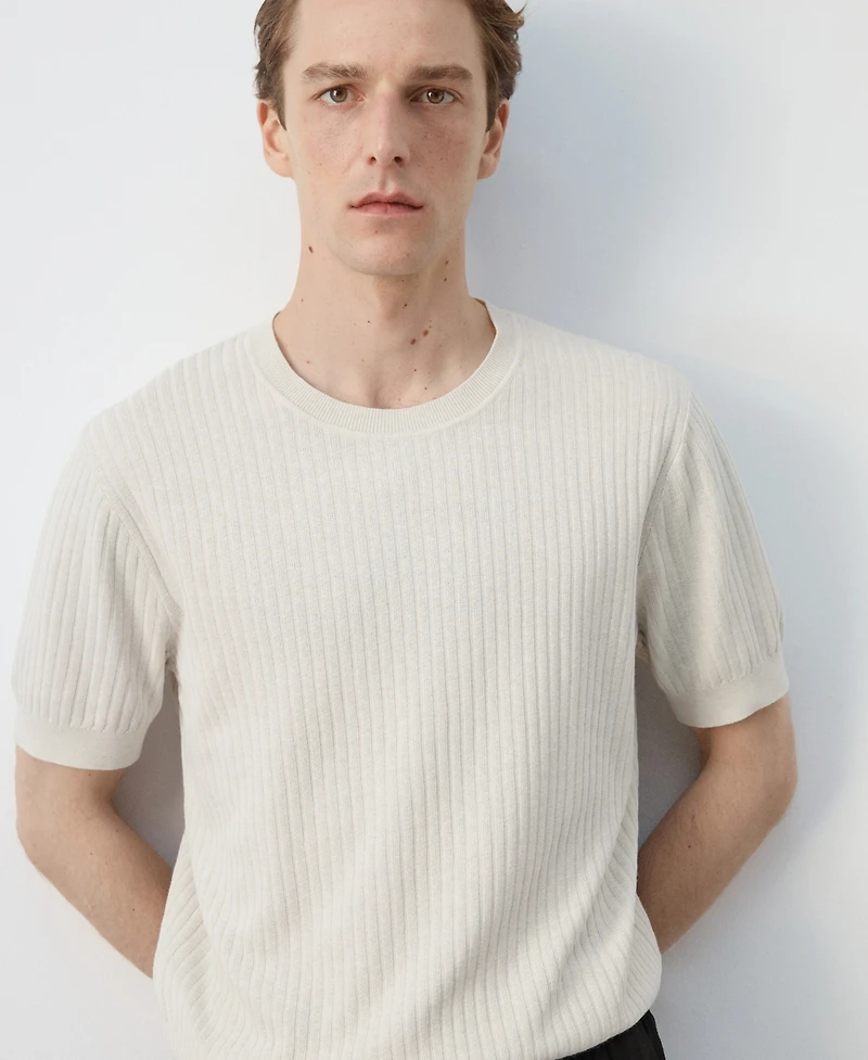 Mango Men's Ribbed Knit T-Shirt