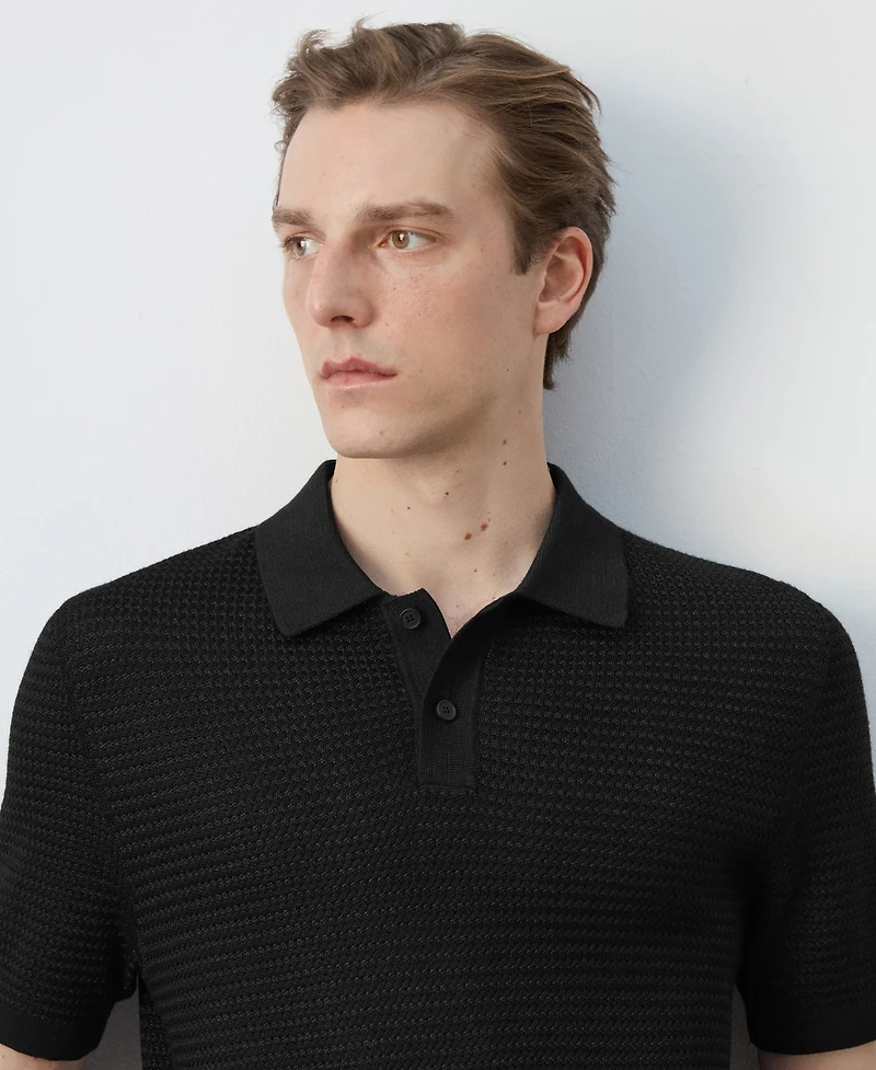 Mango Men's Fine-Knit Ribbed Cotton Polo Shirt