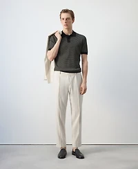 Mango Men's Striped Knit Cotton Polo Shirt