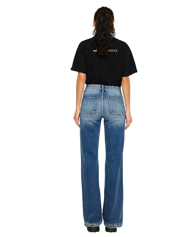 KanCan Women's Melody High Rise Wide Flare Jeans