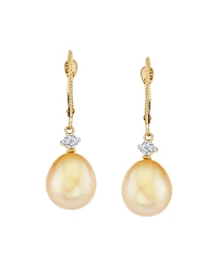 Macy's Cultured Golden South Sea Pearl (9mm) & Diamond (1/6 ct. t.w.) Drop Earrings in 14k Yellow Gold