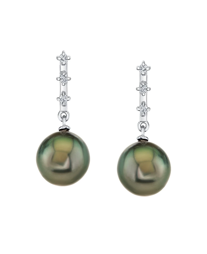 Macy's Cultured Tahitian Pearl (9mm) & Diamond (1/10 ct. t.w.) Drop Earrings in 10k White Gold