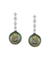 Macy's Cultured Tahitian Pearl (9mm) & Diamond (1/10 ct. t.w.) Drop Earrings in 10k White Gold