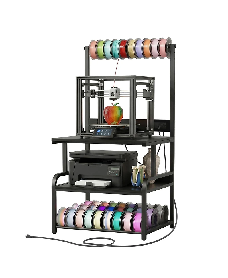 Aheaplus Large Printer Stand with 4-Tier Storage and Charging Station, 3D Printer Table with Filament Storgae and Rolling