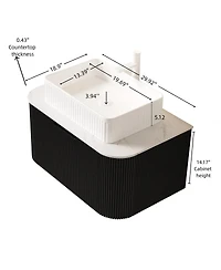 Sillysis Wall Mounted Bathroom Vanity with Ceramic Sink, Matte Stripe Plywood Cabinet, Soft Close Drawer