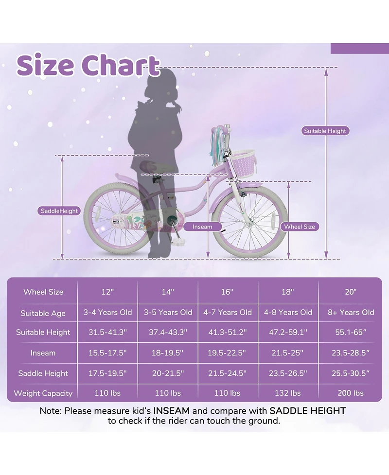 Gymax 20'' Girls Bike w/Removable Basket Streamers Hand Brake and Coaster Brake Saddle