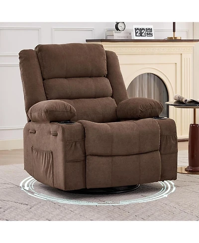 gaomon Wide 360degree(s) Swivel Rocker Recliner for Adults, Cup Holder - Upholstered Deep Seat Linen Lazy Boy Chair for Living Room and Nursery