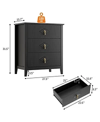 homfan Fluted 3-Drawer Nightstand Dresser with Metal Handles, 27.5" Wide Storage End Table for Bedroom, Living Room, Hallway