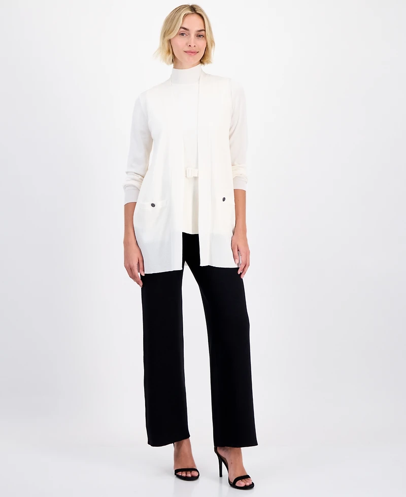 Anne Klein Women's Open-Front Buttoned-Pocket Cardigan