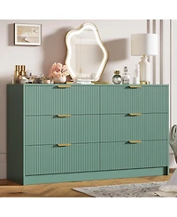 homfan 6-Drawer Fluted Dresser Chest with Metal Handles, Modern Wide Storage Organizer for Bedroom, Living Room, Entryway or Hallway