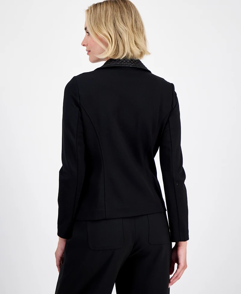 Anne Klein Petite Long-Sleeve Combo Motorcycle Jacket