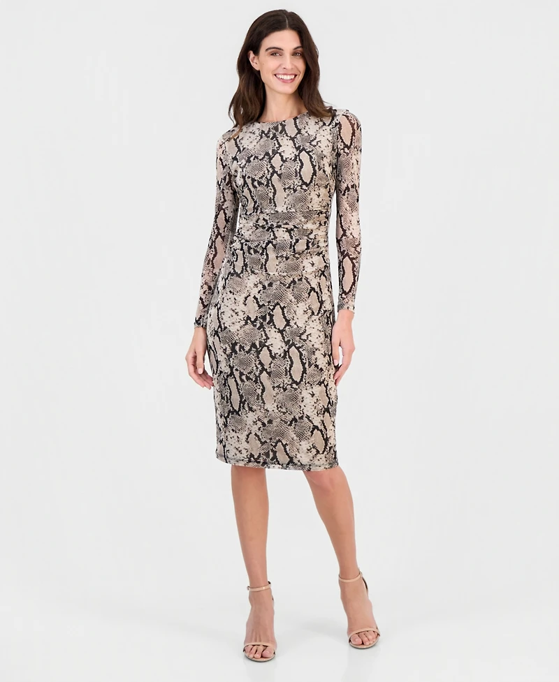 Anne Klein Petite Printed Boat Neck Midi Dress