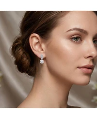 Elegant Sterling Silver & Rhodium-Plated Freshwater Pearl Earrings with Marquise Cubic Zirconia