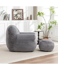 Rainsken Bean Bag Chair with Footstool, Faux Fur Chair, Filler Included, Soft Beanbag Chairs, Ergonomic, for Bedroom and Living Room
