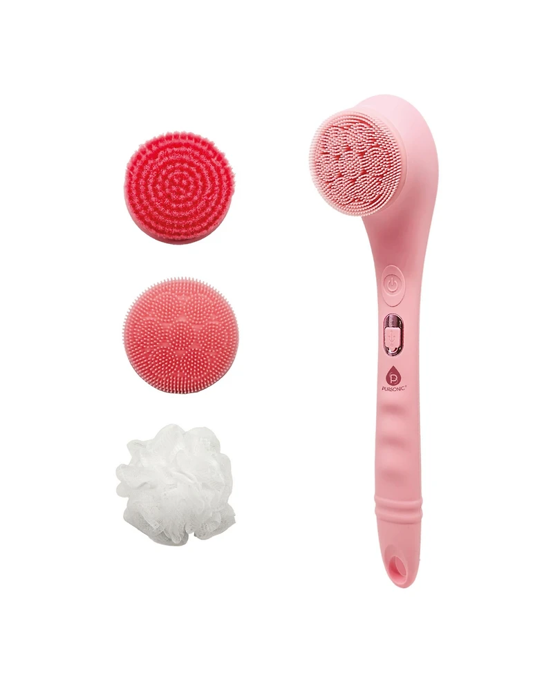 Pursonic Rechargeable Waterproof Silicone Bath Brush with 3 Interchangeable Brush Heads