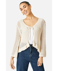 Yumi Women's Tie Front Pointelle Cardigan