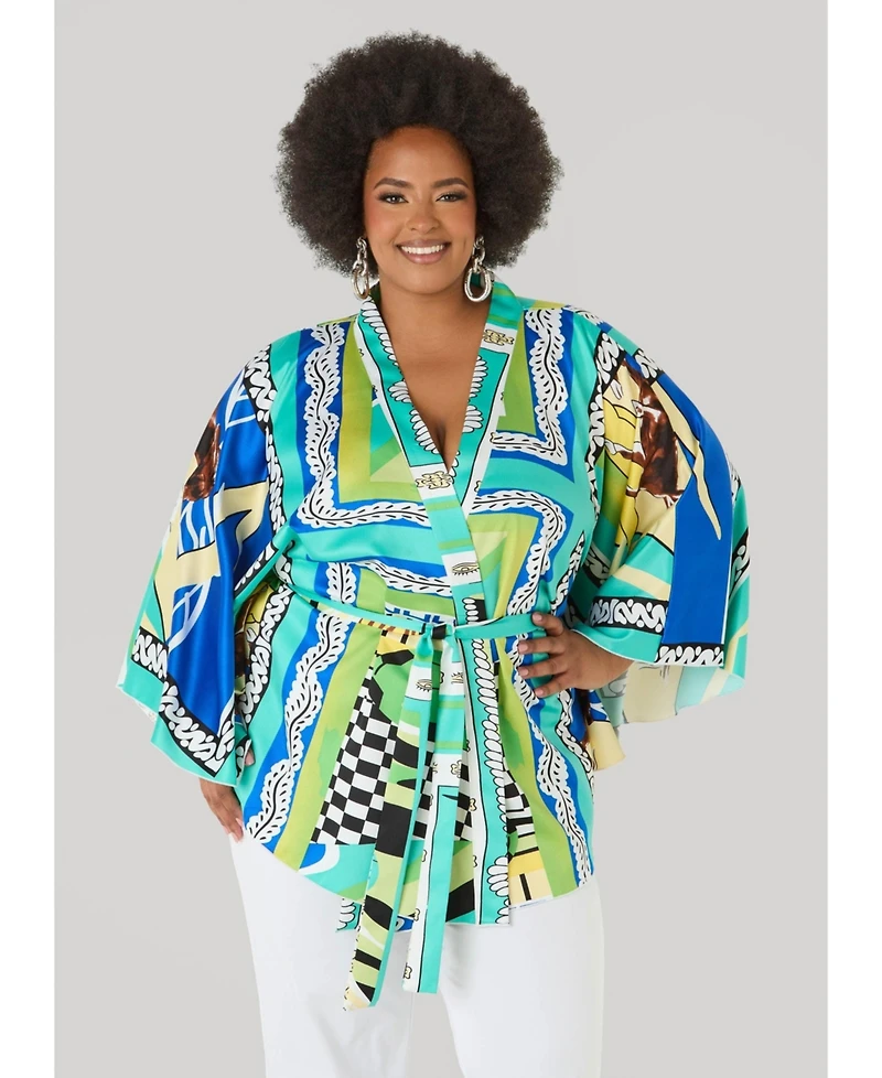 Ashley Stewart Women's Belted Printed Satin Duster