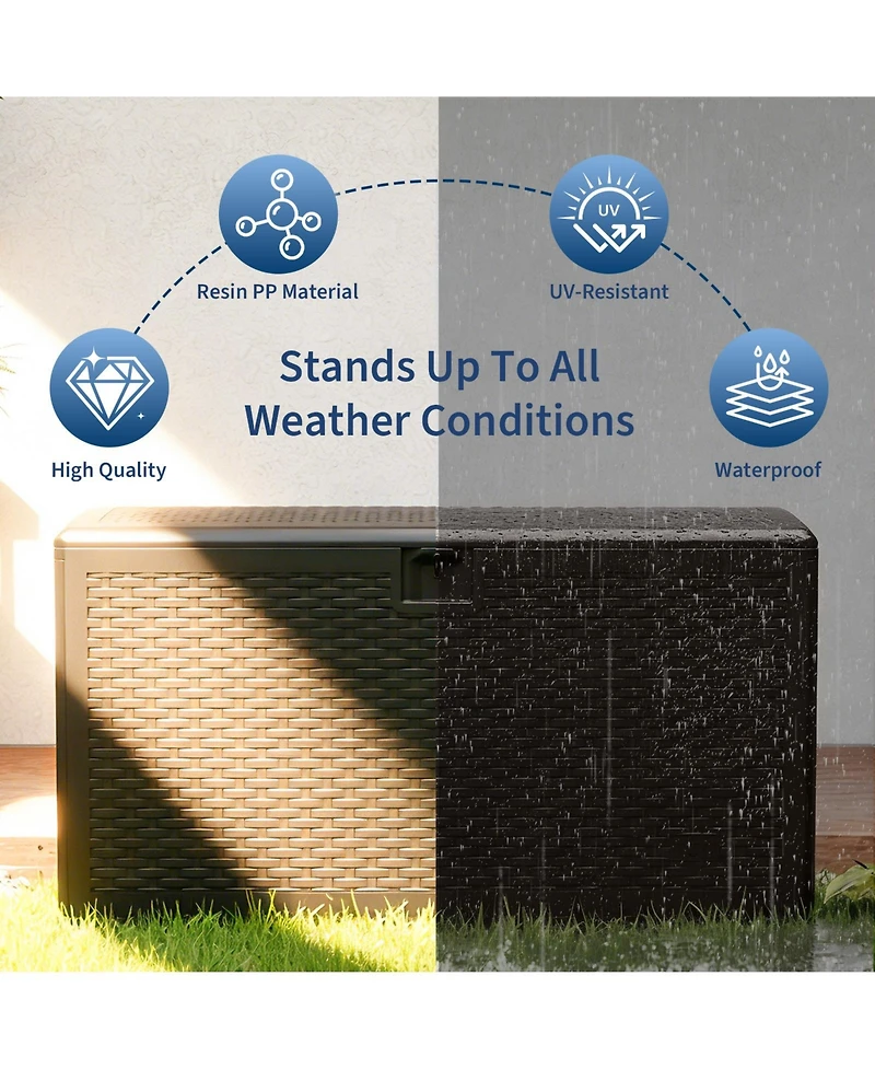 GarveeLife 73 Gallon Large Resin Deck Storage Box Lockable Outdoor Organizer for Patio Garden Tools Pool Toys Furniture Cushions Durable Chest