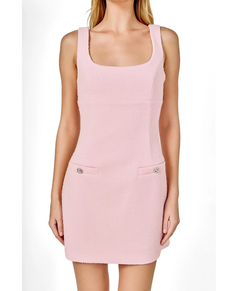 endless rose Women's Tweed Scoop Neck Mini Dress