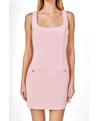 endless rose Women's Tweed Scoop Neck Mini Dress