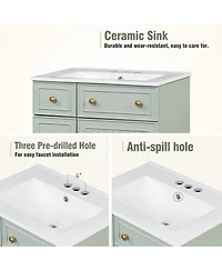 Phying 24 Inch Bathroom Storage Vanity Cabinet with Ceramic Sink 2 Drawers and Single Door Modern Home Bathroom Furniture