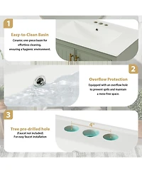 Phying 30 Inch Modern Bathroom Vanity with Ceramic Sink Large Versatile Storage Cabinet Freestanding Stylish Bathroom Furniture